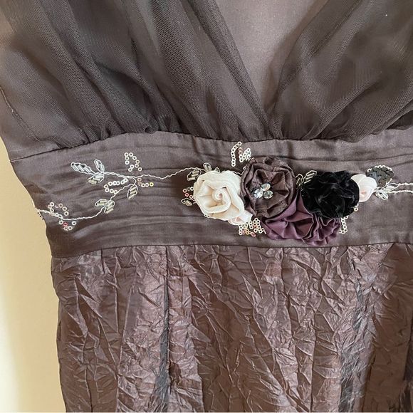 Vintage Y2K whimsygoth / fairycore brown tulle sleeve babydoll / empire dress - Picture 3 of 7